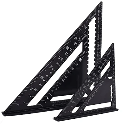 Afbeelding van ASNOMY 7 inch en 30 cm driehoekige liniaal, zwarte driehoek liniaal vierkante gradenboog, hoge precisie aluminiumlegering lay out meetinstrument voor ingenieur timmerman (metrisch)
