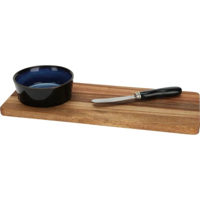 Afbeelding van Serveerplank/borrelplank hapjes/saus/tapas keramiek blauw incl. mesje Serveerplanken