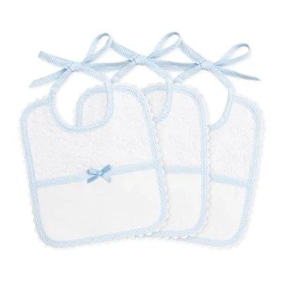 Afbeelding van Filet Set van 3 slabbetjes witte katoenen badstof met tas Aida stof, om te borduren, beschermt de kleding tegen karton, oprispingen en speekselvloed, gemaakt in Italië, kleur wit hemel