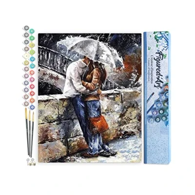 Afbeelding van Figured&#039;Art Schilderen op Nummer Volwassenen canvas Koppel in de regen Handwerk acrylverf Kit DIY Compleet 40x50cm zonder frame