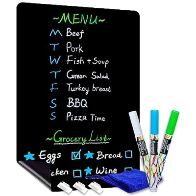Afbeelding van CUHIOY Magnetisch schoolbord voor koelkast, keukenkrijtbord, 17 x 11 inch koelkast notitieblok, droog wissen planbord memo, wekelijkse maaltijdplanner, boodschappenlijst, to do lijst, 3