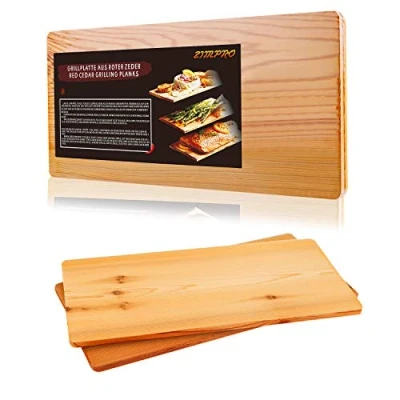 Afbeelding van IZIMU Grillplank, cederhouten plank om te grillen, rookplanken van cederhout, gemaakt 100% natuurlijk rood grillplanken BBQ Set 2