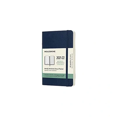 Afbeelding van Moleskine 18 maanden weekplanner/afsprakenplanner, agenda 2021/2022, weeknotitieboek met softcover en elastische sluiting, formaat zak/A6 9 x 14 cm, kleur saffierBlauw, 208 pagina&#039;s,saffier