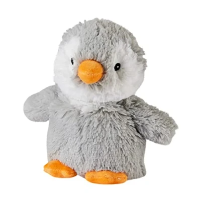 Afbeelding van Warmies grijze pinguïnknuffel, volledig verwarmbare verzwaarde teddy, licht geparfumeerd met gedroogde Franse lavendel, warm of koud pluchen knuffeltje junior maat