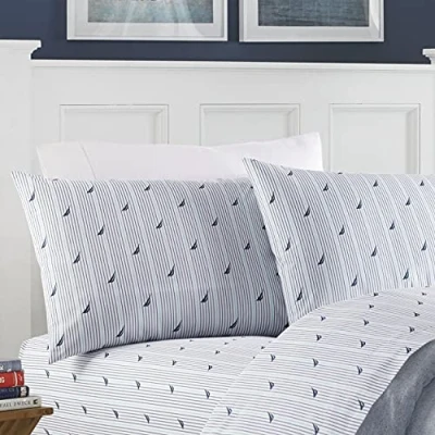Afbeelding van Nautica Twin Lakens, katoenen percal beddengoedset, casual huisdecoratie, slaapzaal essentials (Audley Stripe Blue, twin)