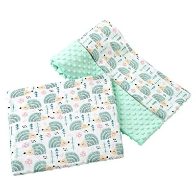 Afbeelding van Medi Partners Babydeken, kruipdeken met kussen, 100% katoen, Minky kinderdeken, groot, dubbelzijdig, 75 x 100 + 35 30 cm, multifunctioneel, voor bed, kinderwagen (munt, egel munt minky)