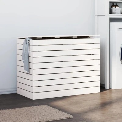 Afbeelding van Wasmand 88,5x44x66 cm massief grenenhout wit