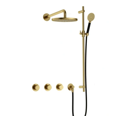 Afbeelding van Hotbath Cobber Regendoucheset IBS70 Geborsteld Messing PVD Ronde handdouche 30cm Hoofddouche Wandarm Handouche met glijstang