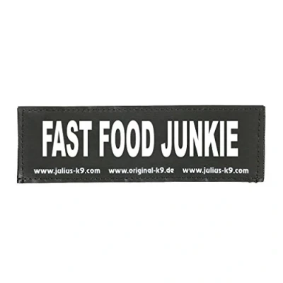 Afbeelding van Julius K9 162LR K 35763 klittenbandopschrift, FAST FOOD JUNKIE, klein, zwart