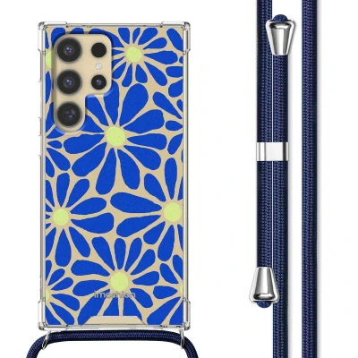 Afbeelding van Samsung Galaxy S24 Ultra Hoesje Kunststof iMoshion Softcase/Koordhoesje/Backcover Cobalt Blue Flowers Connect Telefoonhoesje