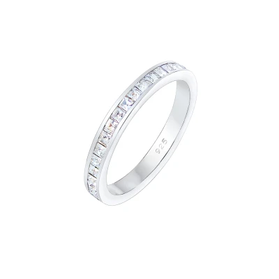 Afbeelding van Elli Premium damesring, bandring, geo vorm met kristallen in 925 Sterling zilver, 54 EU, Kristal
