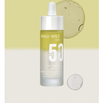 Afbeelding van Malu Wilz Sun Drops SPF 50 30ml enkele druppels onder de dagcrème beschermd je gezicht gelaat zonnefactor summerdrops