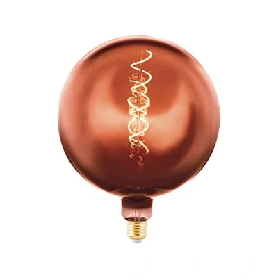 Afbeelding van EGLO E27 LED globe gloeilamp dimbaar, vintage Edison spiraal filament lamp Big Size in koper gestoomd, lichtbron extra groot, 4 Watt, 40 Lumen, warm wit, 1600 Kelvin, G200, Ø 20 cm