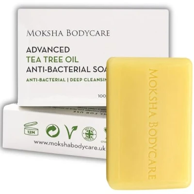 Afbeelding van Tea Tree Zeep Bar [Made In U.K] Anti acne Antibacterieel voor Vlekken Mee eters Puistjes Onzuiverheden Vette Huid Parabenen en wreedheid GRATIS 100g