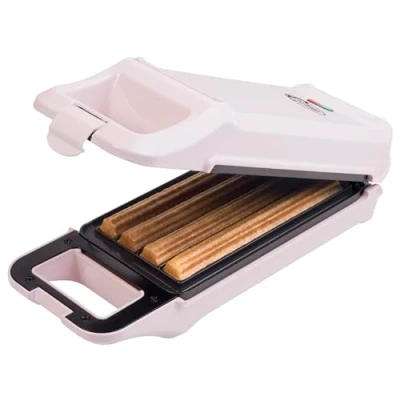 Afbeelding van Bestron Churros Maker, wafelijzer voor maximaal 4 Churros, machine in Sweet Dreams Design, 700 watt, kleur: roze