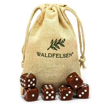 Afbeelding van Waldfelsen 6, 12, 20, 30 of 50 hoogwaardige dobbelstenen van ® standaardformaat 16 mm acrylkubus knobel speelkubus Dice 6 zijdig zeszijdig speelaccessoires set met stoffen zak (bruin, stuks)