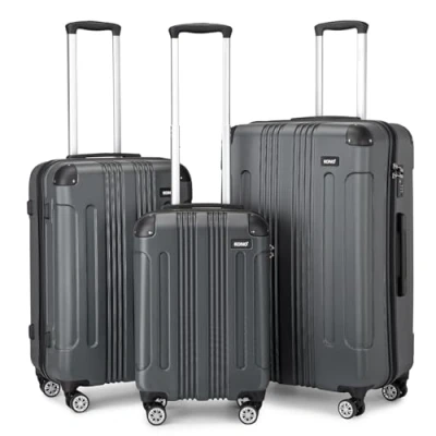 Afbeelding van Kono 3 Delige Bagageset Hard Shell Koffer Lichtgewicht ABS met 4 Wielen Spinner Zakenreis Trolley 19&quot; 24&quot; 28&quot; (Grijs)