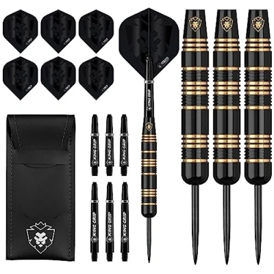Afbeelding van KOTO Black Academy Brass Darts, 23 Gram Dartpijl Met Stahl Spitzen, Steeltip DartSet 3 Messing SteelDarts für Anfänger &amp; Hobbyisten, 6 Flights