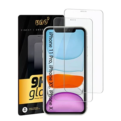 Afbeelding van UNO&#039; [2 stuks] Displaybeschermfolie voor iPhone 11 Pro, XS, X, gehard glas, ultra duurzaam, 9H, krasbestendig, luchtbelvrij, anti vingerafdruk, hoge reactievermogen, HD resolutie, 2