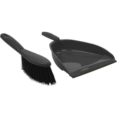 Afbeelding van Stoffer en blik set grijs van plastic 22 x 33 cm