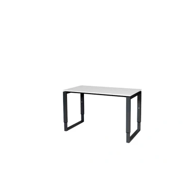 Afbeelding van Domino Plus bureau, hoogte instelbaar (62 85cm) met 120x60cm &#039;zwevend&#039; licht grijs 25mm blad en zwart (RAL9011) O poot frame