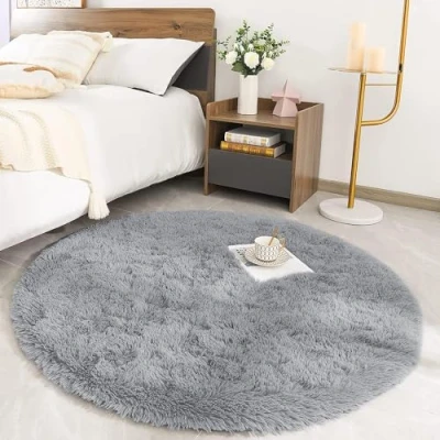 Afbeelding van MOONLIGHT20015 Ronde vloerkleden voor de woonkamer grijze slaapkamer 120 x cm antislip modern superzacht dik pluizig ruig tapijt pluche tapijt, niet pluizend, gemakkelijk