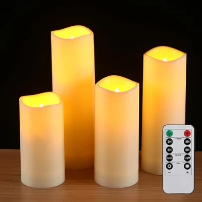 Afbeelding van FREEPOWER 4 led kaarsen, outdoor, waterdicht, met timer, afstandsbediening, flikkeren, werkt op batterijen, vlamloze stompkaarsen, warm wit, advenkaarsen voor adventskrans, decoratie, diameter 5,5 x