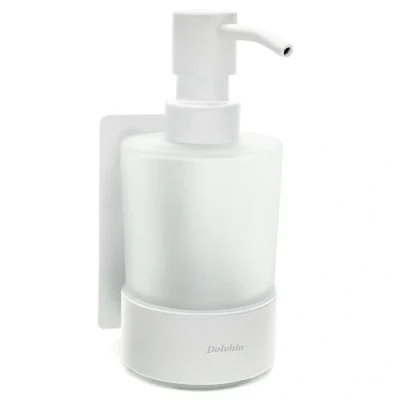 Afbeelding van Dolvhin® Zeepdispenser voor wandmontage zonder boren handzeepdispenser van matglas roestvrijstalen pompdispenser &amp; wandbevestiging lijmen afwasmiddeldispenser 250ml Mat wit
