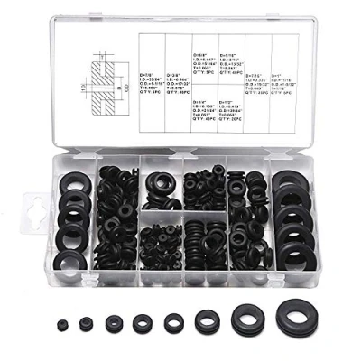 Afbeelding van 180 stuks, 8 maten, zwarte rubberen afdichting, elektrische ladderafdichting, ringen, rubber, sluitringen, assortimentskit voor de bescherming van draden, stekkers en kabels