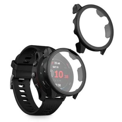 Afbeelding van kwmobile 2x hoes compatibel met Garmin Forerunner 255/255 Music Hoesje Cover van kunststof en glas voor activity tracker In zwart
