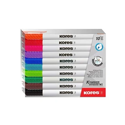 Afbeelding van Whiteboard &amp; Flipover markers Kores W1, ronde punt 1mm etui 10 stuks