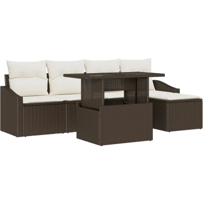 Afbeelding van vidaXL 6 delige Tuin Sofaset met Kussens Bruin Poly Rattan