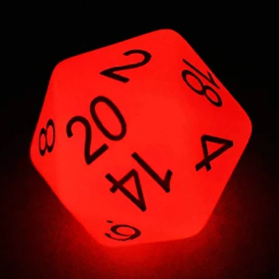Afbeelding van Bescon Jumbo Glowing D20 38MM, Big Size 20 Sides Dice Red Glow In Dark, Faces Cube 1.5 inch