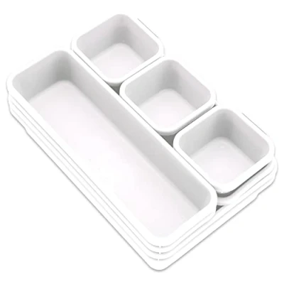 Afbeelding van Addis 8 stuks in elkaar grijpende lade organizer, plastic opbergbakjes, verdelers voor keuken, kantoor, bureau, make up, kleding, sieraden, handwerk, badkamer, organiseren, wit