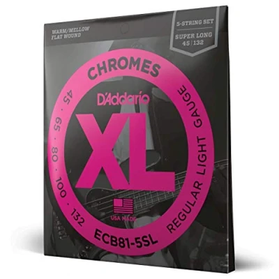 Afbeelding van D&#039;Addario XL Chromes Flat Wound Basgitaar Snaren ECB81 5SL 5 snarige Super Long Scale Regular Light, 45 132