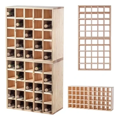 Afbeelding van KADAX Wijnrek van hout, 52 x 25,5 104 cm, groot flessenrek voor vele wijnflessen, rustiek, ruimtebesparend rek flessen, stabiele wijnkast, Made in EU