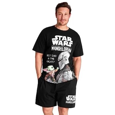 Afbeelding van Disney The Mandalorian Heren Pyjama Set Zomer Nachtkleding Shorts T shirt Pyjama&#039;s voor Mannen Tieners Zacht Ademend Baby Yoda PJs Lounge Wear (XL, Zwart)