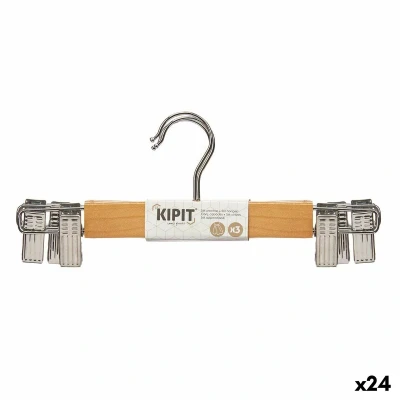 Afbeelding van Kleerhangerset Klemmen Bruin Zilverkleurig Hout Metaal 28,5 x 2,5 11,5 cm (24 Stuks)