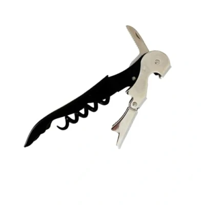 Afbeelding van Fackelmann Kurkentrekker, 2 takt, kurkentrekker met dubbel scharnier, kelner capsulesnijder, roestvrij staal, vaatwasmachinebestendig, zwart, 12 cm, 1 stuk
