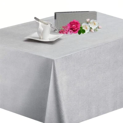 Afbeelding van Elegant luxe zilvergrijs PVC tafelkleed Modern grijs rechthoekig tafelzeil 140x250 cm Kwaliteit dik vinyl plastic Waterdicht Gemakkelijk schoon te maken