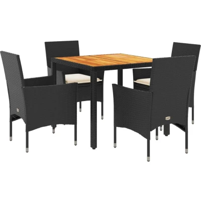 Afbeelding van vidaXL 5 delige Tuinset met kussens poly rattan en acaciahout zwart