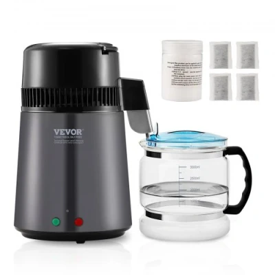 Afbeelding van Vevor Waterdistilleerapparaat 1 L/Uur 4l Distilleerapparaat Roestvrij Staal 750w Met Dubbele Temperatuurdisplay Reinigingspoeder Voor Glazen Karaf 3 Koolstofpakken Donkergrijs