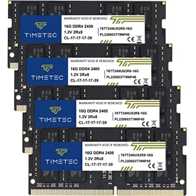 Afbeelding van Timetec 64 GB (4 x 16 GB) DDR4 2400 MHz PC4 19200 Non ECC Unbuffered 1,2 V CL17 2Rx8 Dual Rank 260 Pin SODIMM voor Laptop PC Notebook