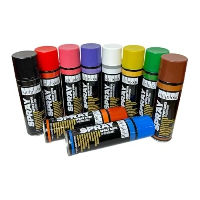 Afbeelding van SÜDOR Set van 10 spuitbussen 200 ml, sneldrogend, voor graffiti en decoratie, hout, steen, muur, metaal: zwart, wit, blauw, groen, rood, geel, paars, oranje, roze, bruin