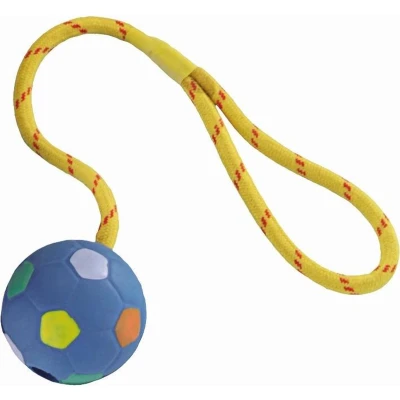 Afbeelding van Nobby Hondenspeelgoedbal met touw van rubber, 6,5 cm, verschillende kleuren