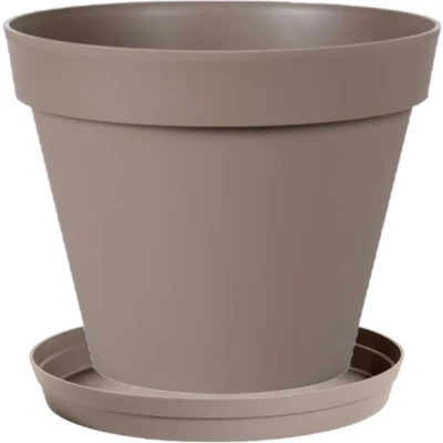 Afbeelding van Bloempot Toscane kunststof taupe D20 x H17 cm inclusief onderschaal D15 Plantenpotten
