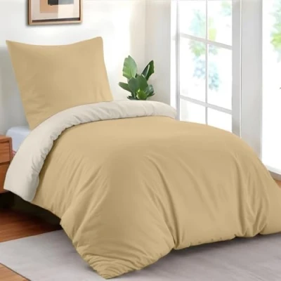 Afbeelding van Dreamzie Dekbedovertrek 135x200 cm met 1 kussensloop 80x80 Beige/Zand Bedset in 100% microvezel 2 stuks Gecertificeerd vrij van chemicaliën (Oeko TEX)