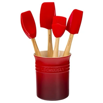 Afbeelding van Spatelset Le Creuset Silicone Premium Met Spatelpot Kersenrood (5 Delig)