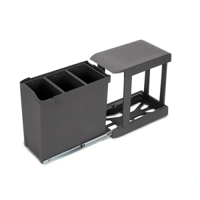 Afbeelding van Emuca Afvalbakken voor recycling keuken, 3 x 10L, bevestiging aan onderzijde, automatische uittrekken, Staal en Plastic, Antracietgrijs
