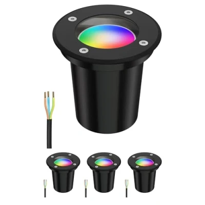 Afbeelding van ledscom.de 4 stuks grondinbouwlamp BOLI voor buiten, IP67, zwart, rond, 108mm Ø incl. LED RGB lamp, slim 473lm